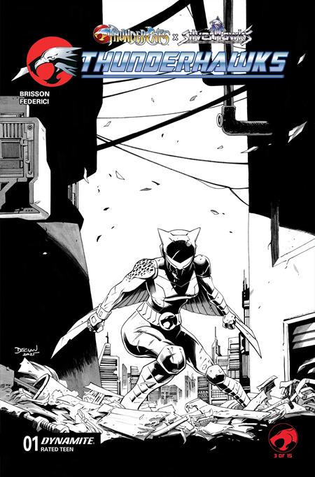 THUNDERCATS X SILVERHAWKS THUNDERHAWKS #1 CVR I INC 1:10 DECLAN SHALVEY LINE ART VAR