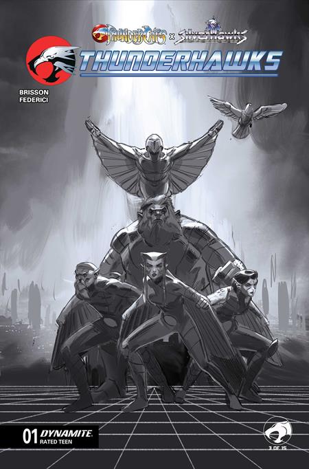 THUNDERCATS X SILVERHAWKS THUNDERHAWKS #1 CVR J INC 1:15 MARCO FAILLA B&W VAR