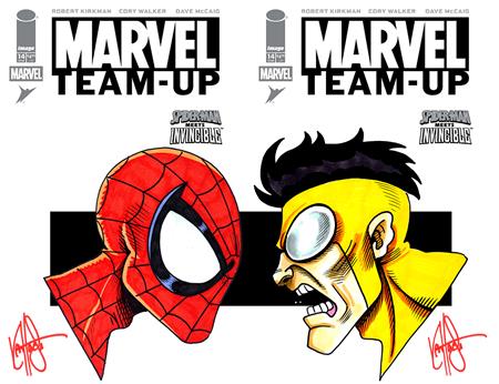 DF MARVEL TEAM UP #14 FACSIMILE EDITION DUAL BLANK VARIANT SET SIGNED AND REMARKED BY KEN HAESER